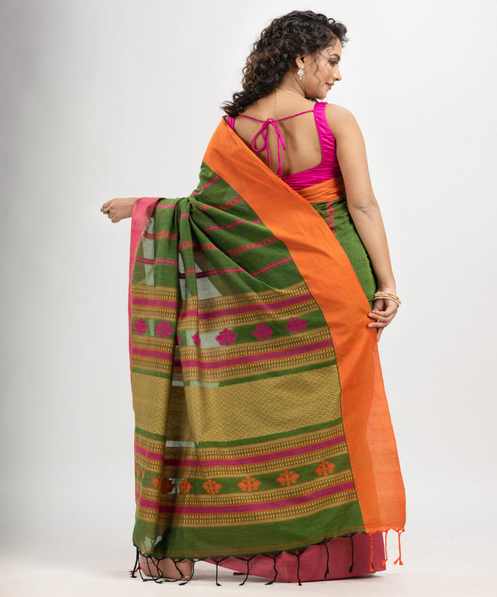 Jungle green multicolor cotton jacquard handloom saree