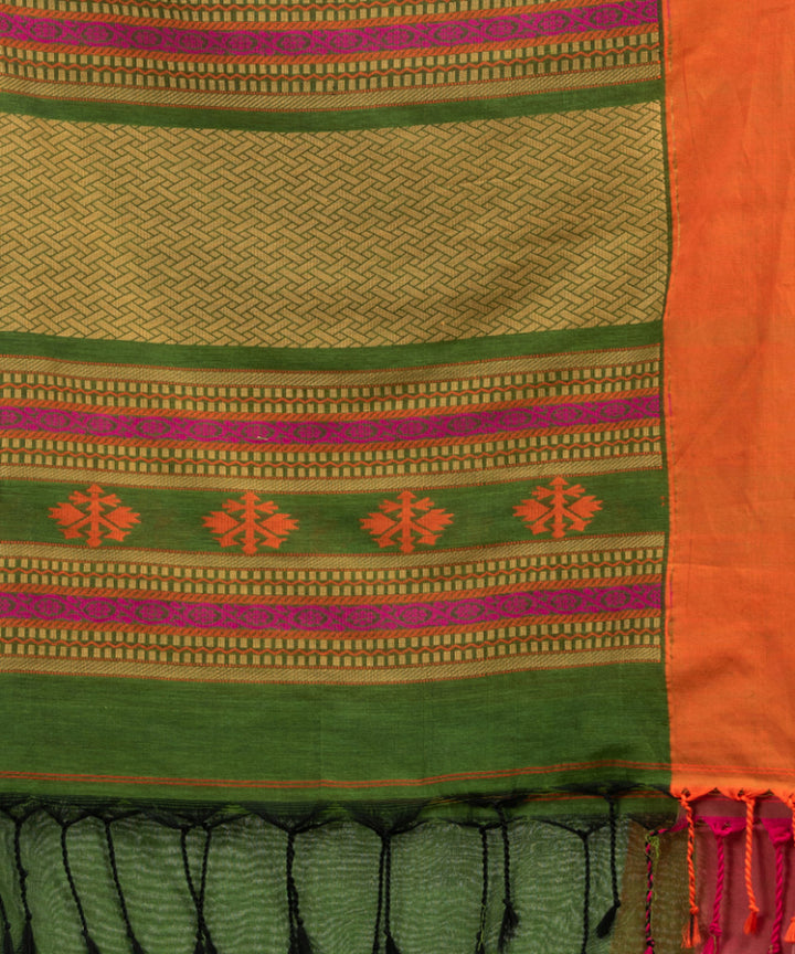 Jungle green multicolor cotton jacquard handloom saree