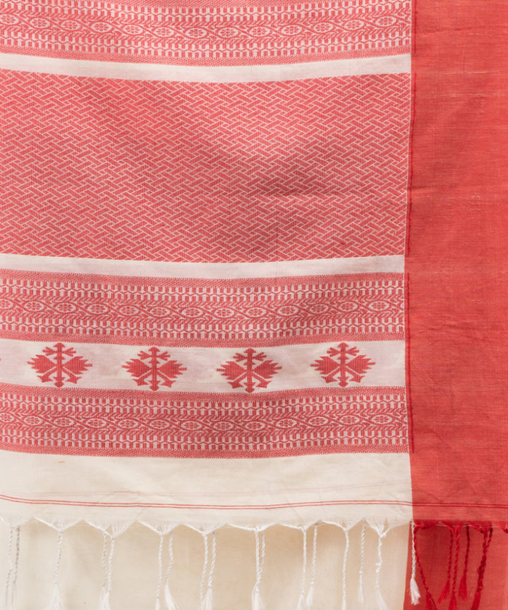 White red cotton jacquard bengal handloom saree