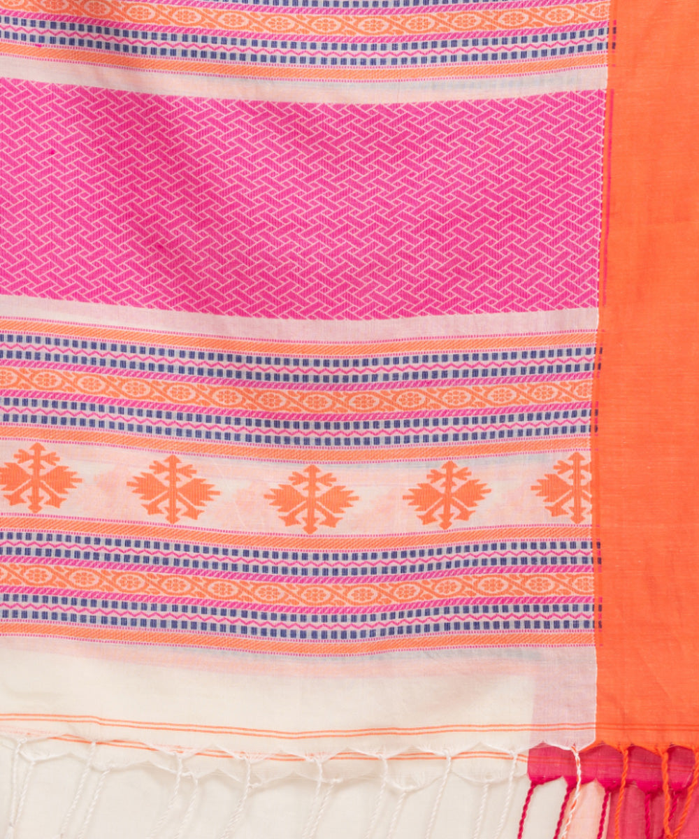 White pink multicolor cotton jacquard handloom saree