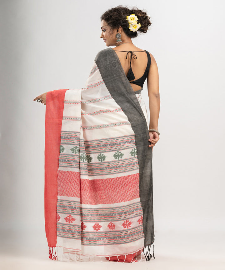 White red grey cotton jacquard handloom saree