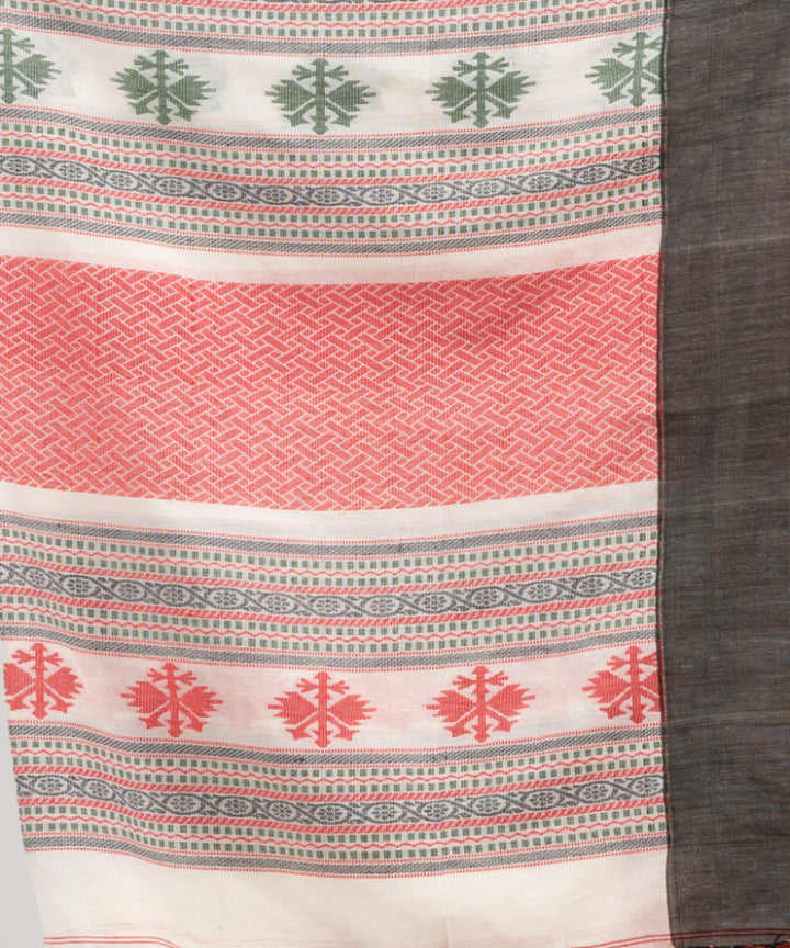 White red grey cotton jacquard handloom saree