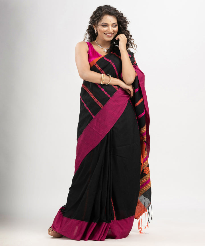 Black multicolor cotton jacquard handloom saree