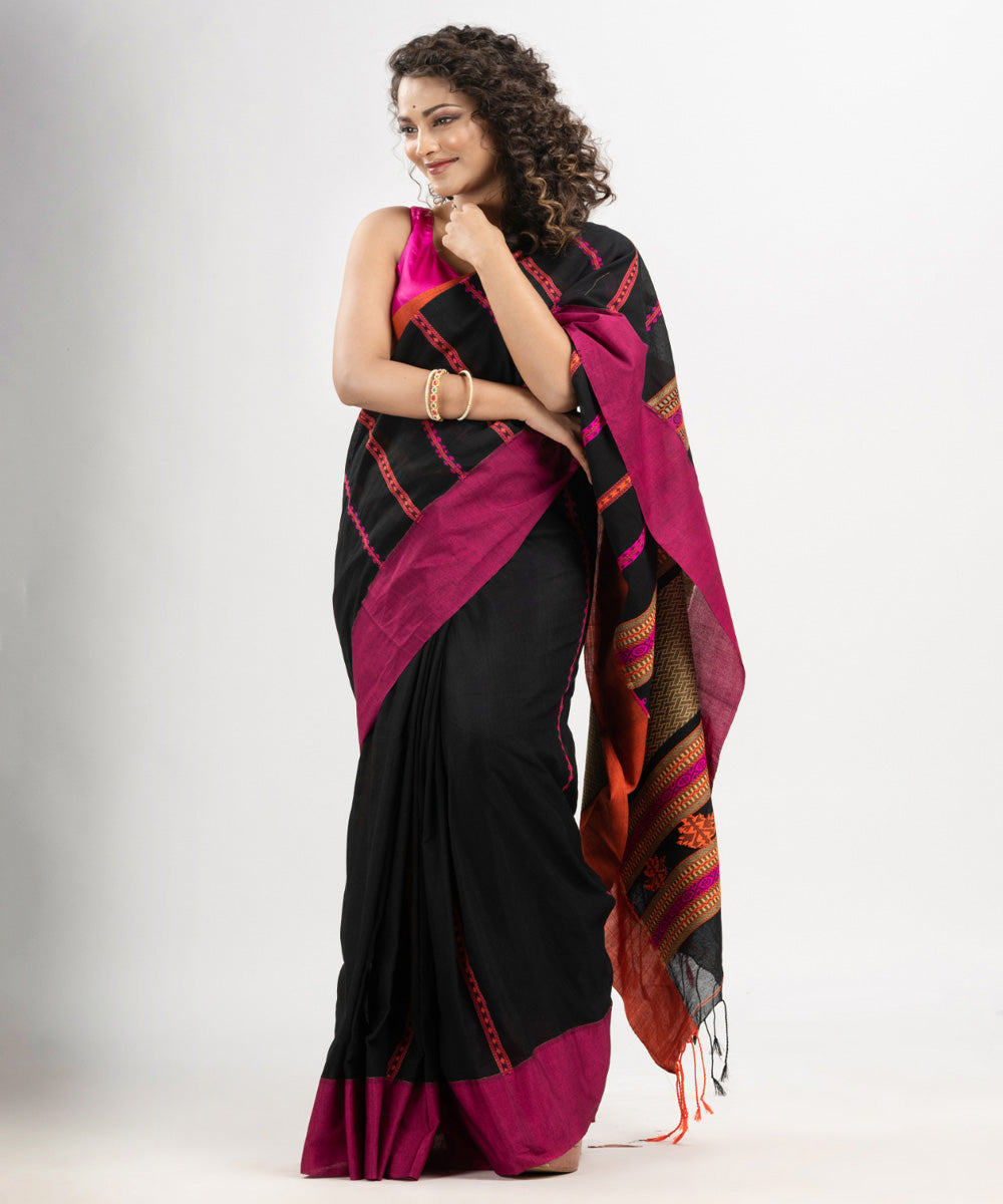 Black multicolor cotton jacquard handloom saree