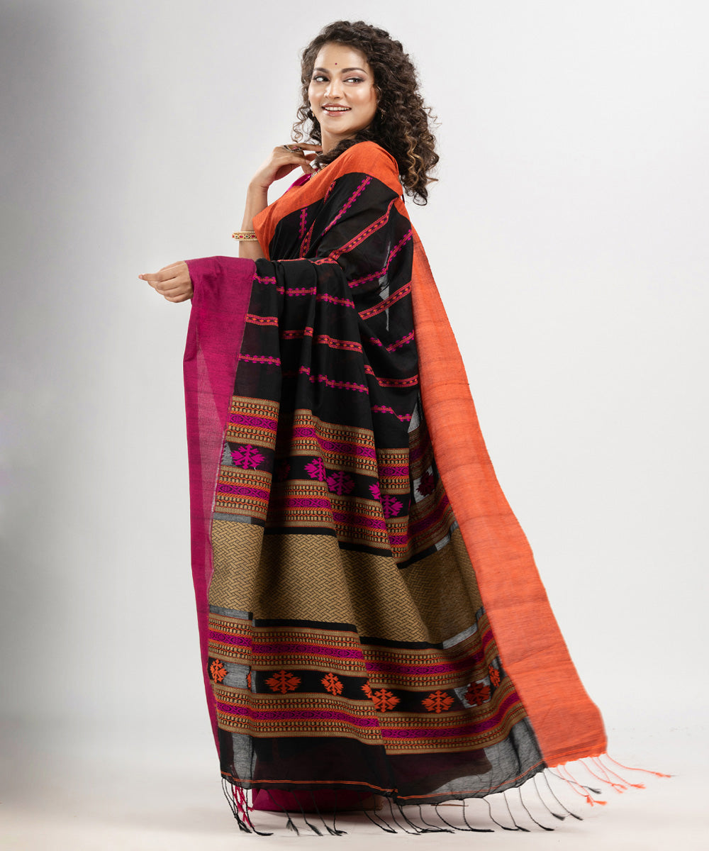 Black multicolor cotton jacquard handloom saree