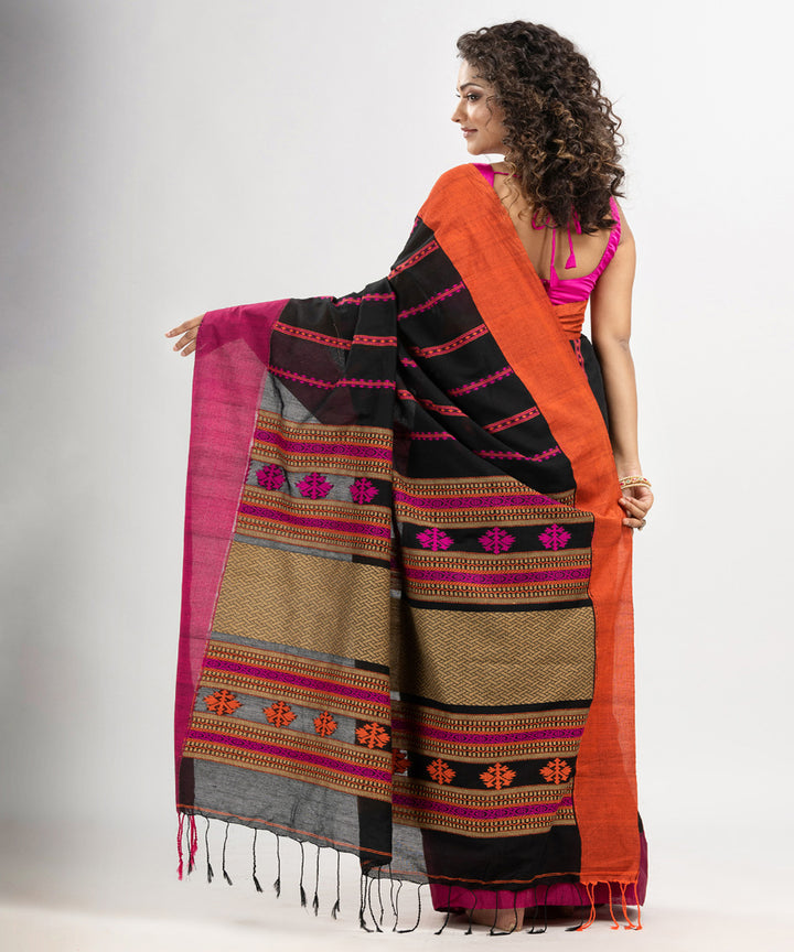 Black multicolor cotton jacquard handloom saree