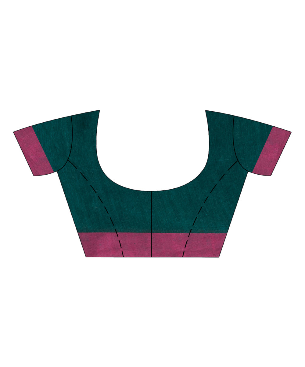 Teal green multicolor cotton jacquard handloom saree