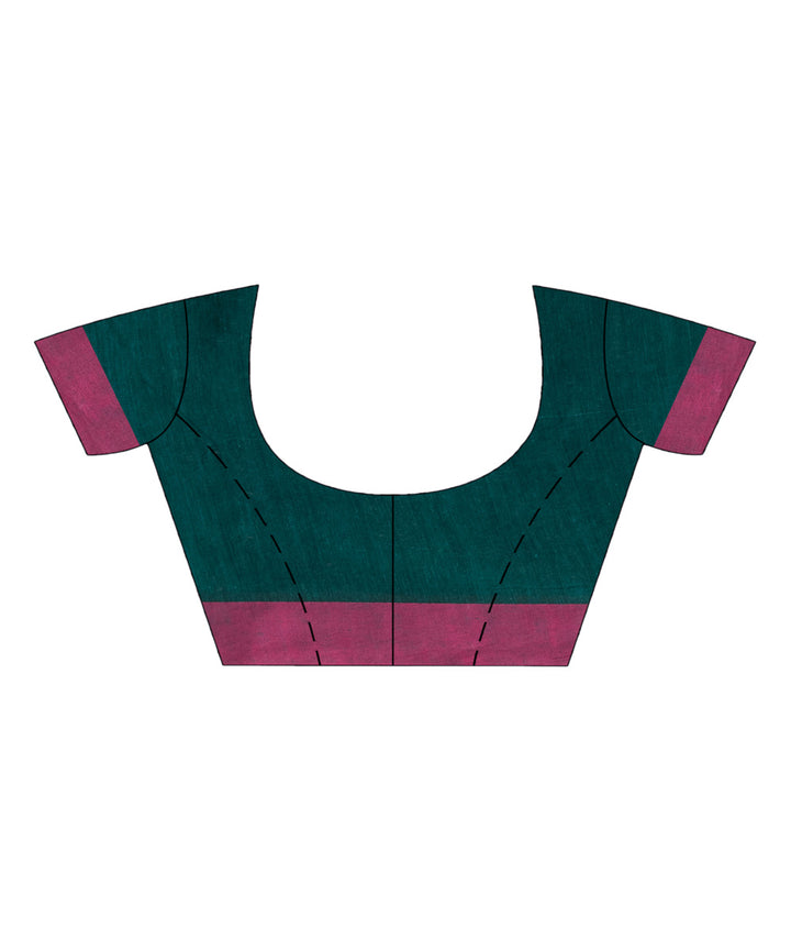 Teal green multicolor cotton jacquard handloom saree