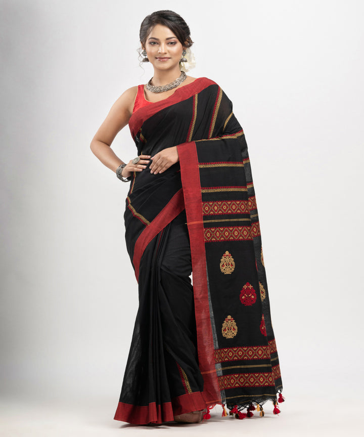 Black red multicolor cotton jacquard handloom saree