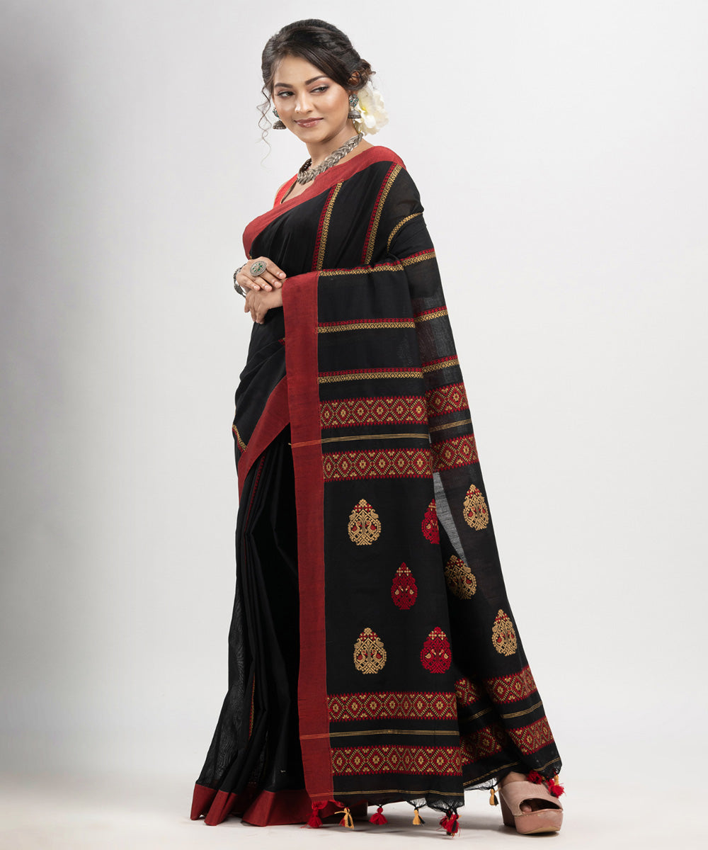 Black red multicolor cotton jacquard handloom saree