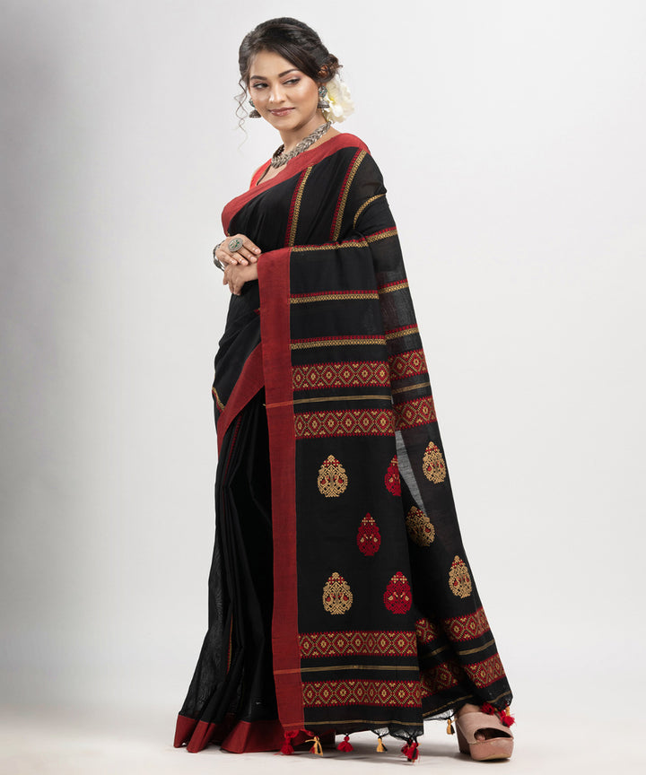 Black red multicolor cotton jacquard handloom saree