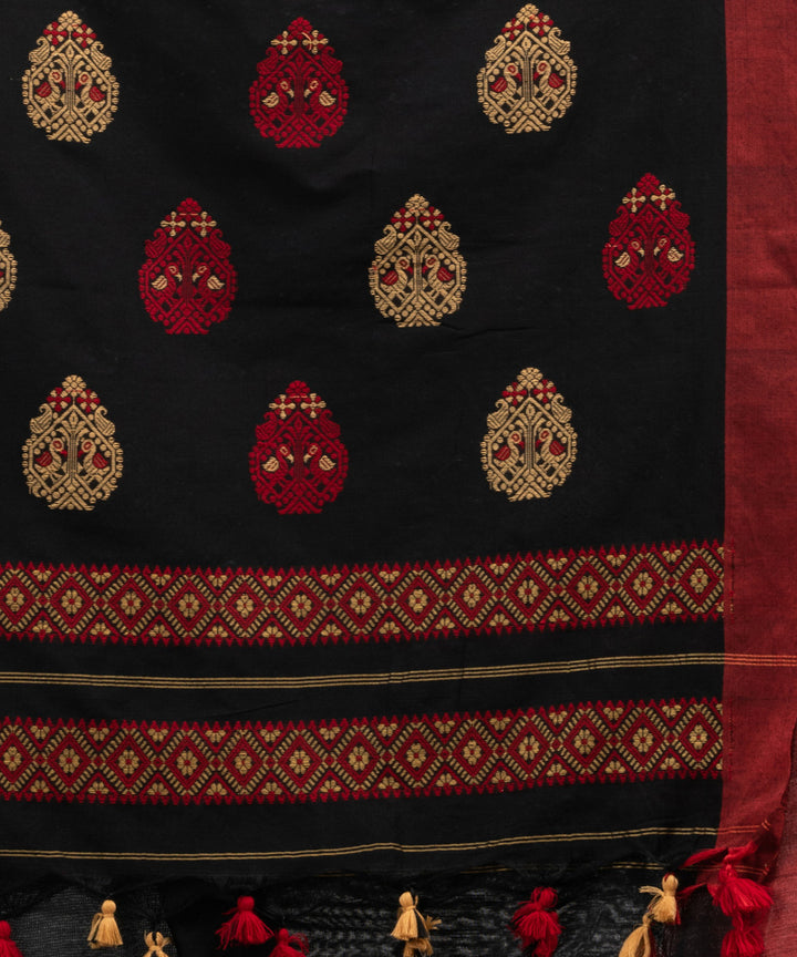 Black red multicolor cotton jacquard handloom saree