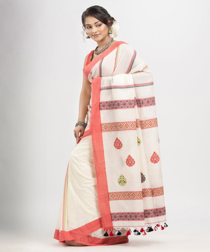 White red multicolor cotton jacquard handloom saree