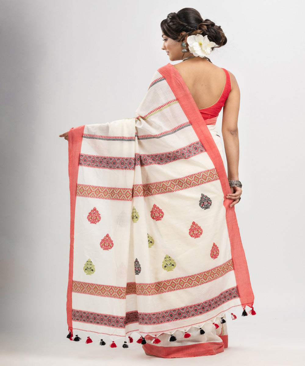 White red multicolor cotton jacquard handloom saree