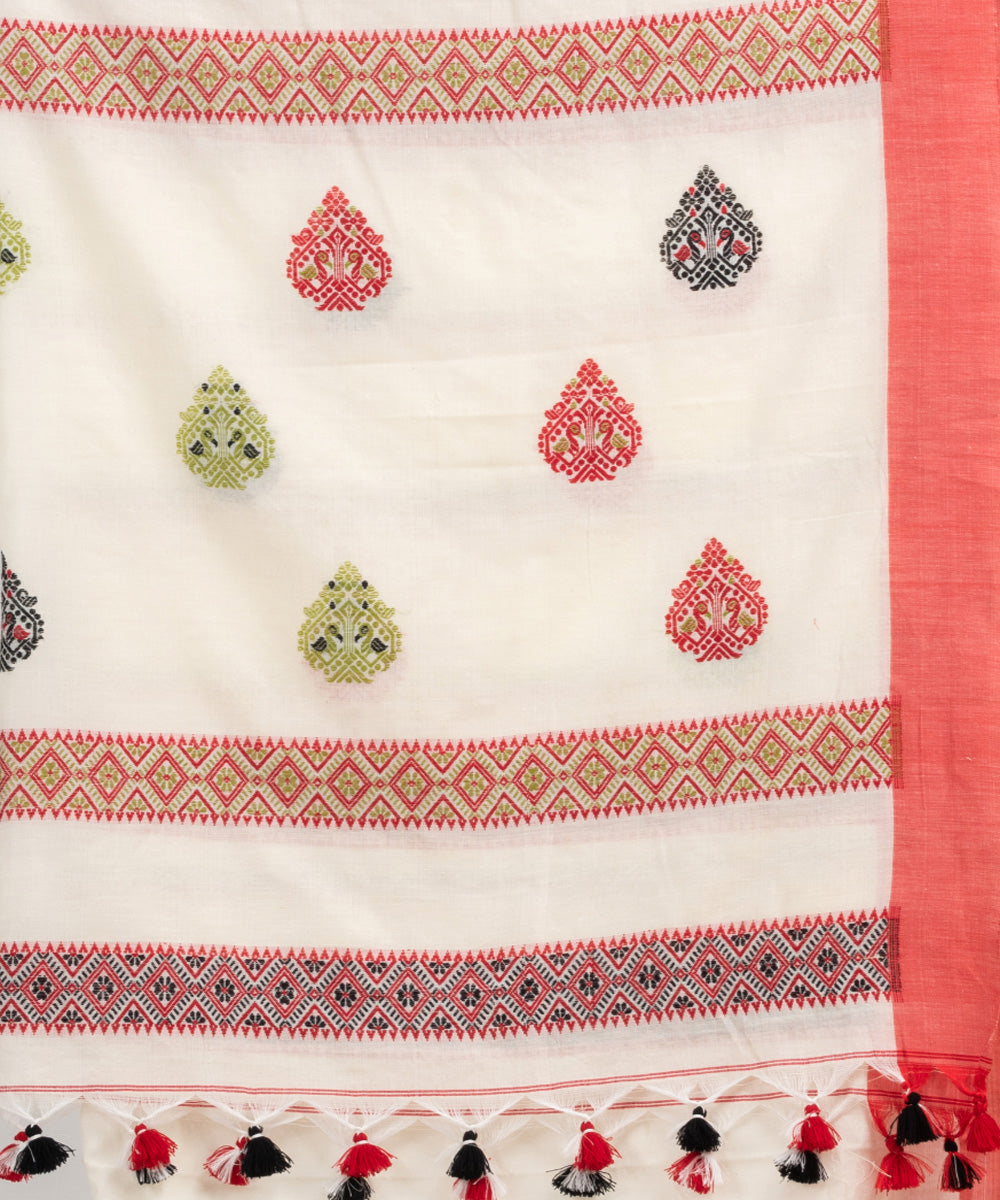 White red multicolor cotton jacquard handloom saree