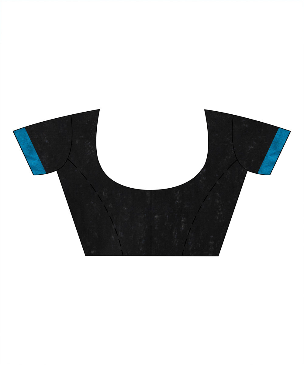 Black blue cotton jacquard handloom saree