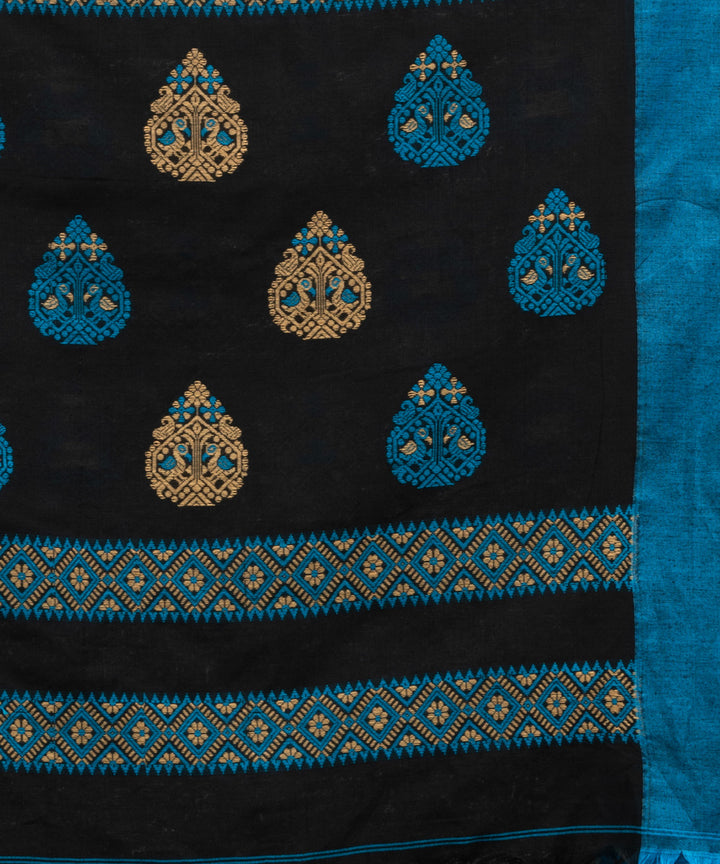 Black blue cotton jacquard handloom saree