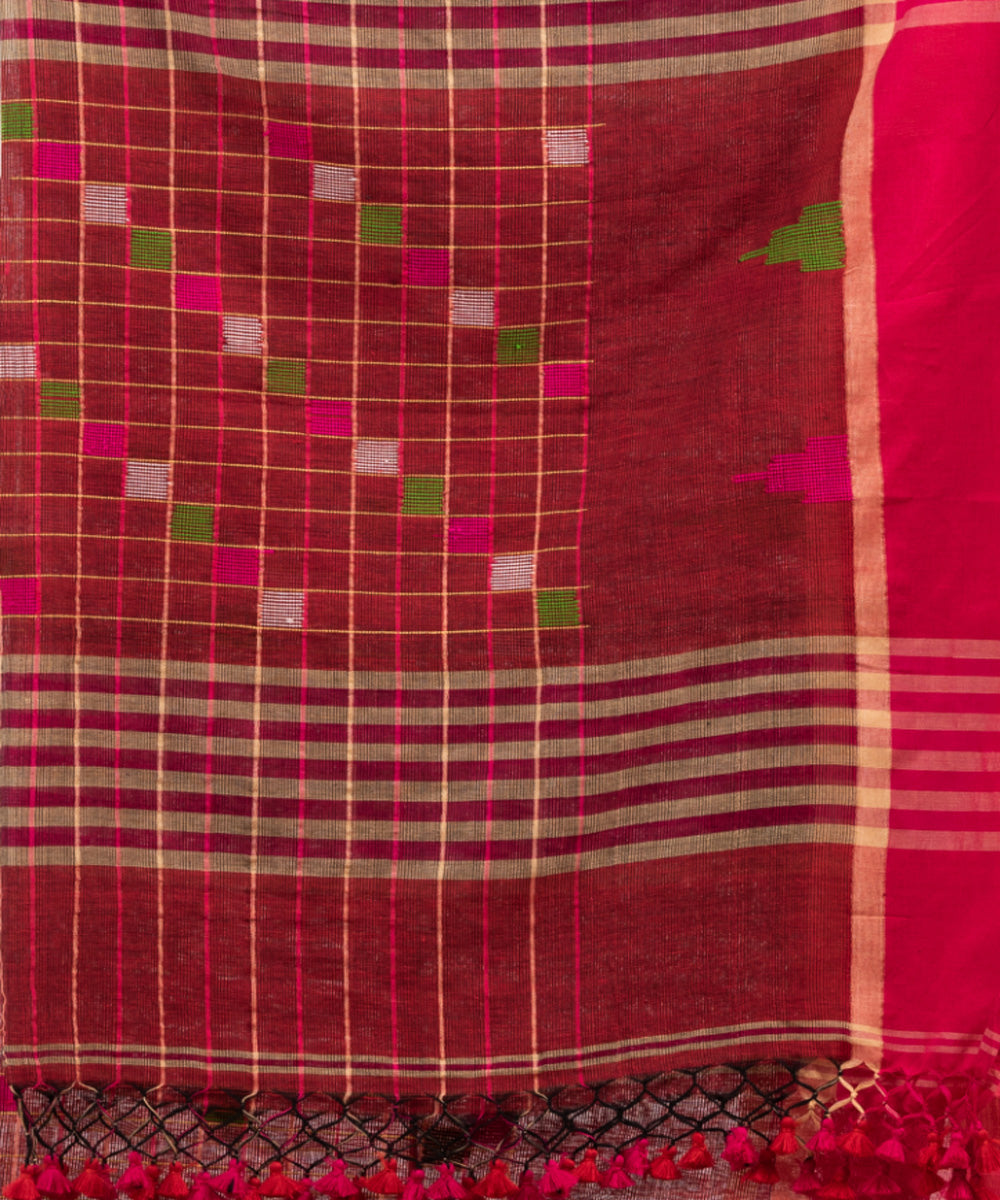 Red cotton checks handloom bengal cotton saree