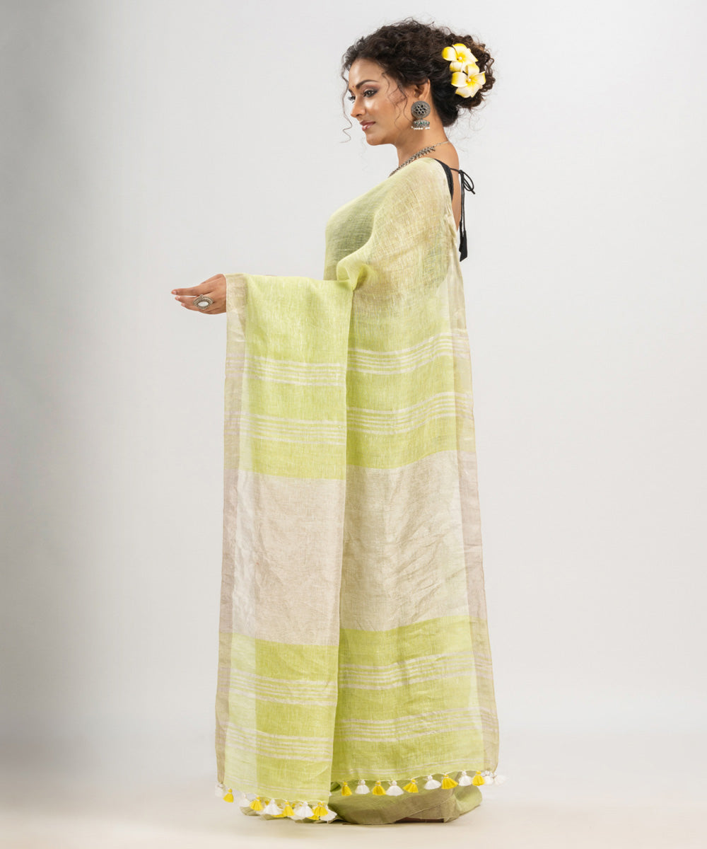 Light green linen handloom bengal saree