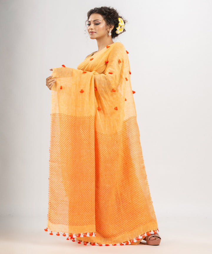 Orange linen handloom bengal saree