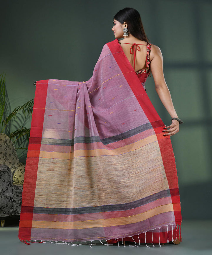 Pink red handloom bengal cotton saree