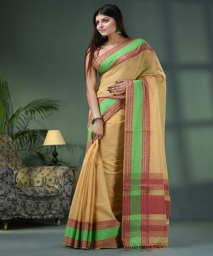 Lemon yellow handloom bengal cotton saree