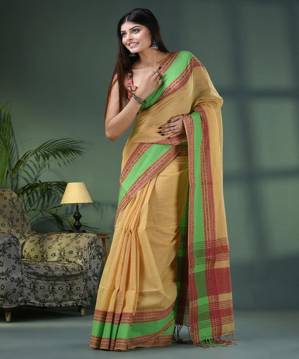 Lemon yellow handloom bengal cotton saree