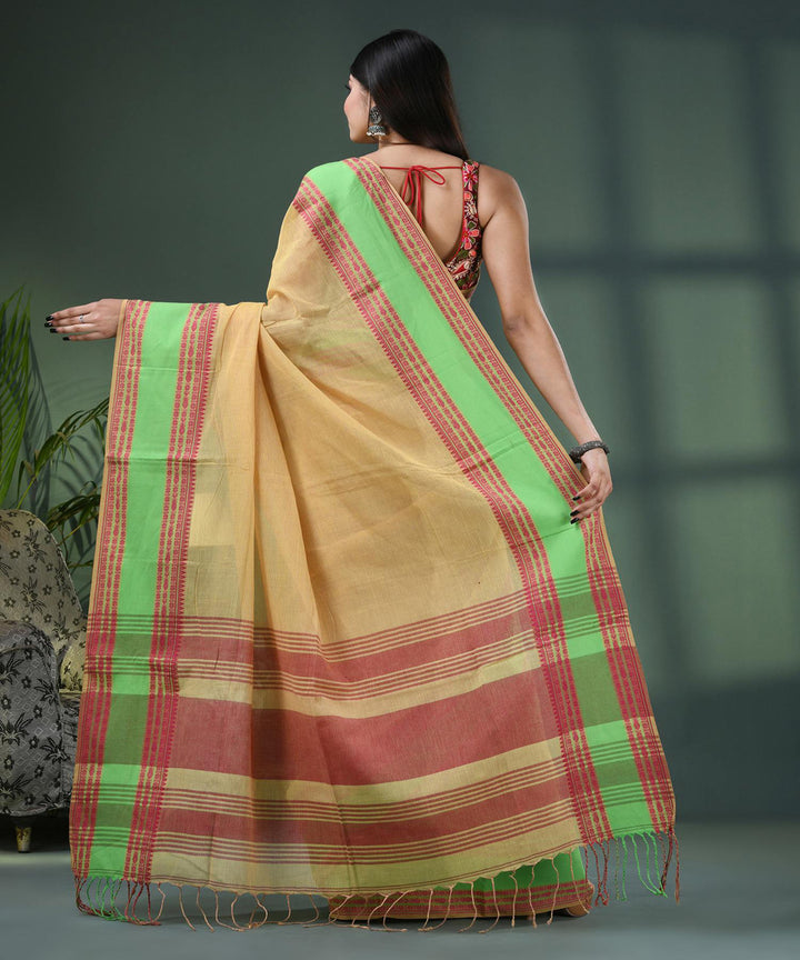 Lemon yellow handloom bengal cotton saree