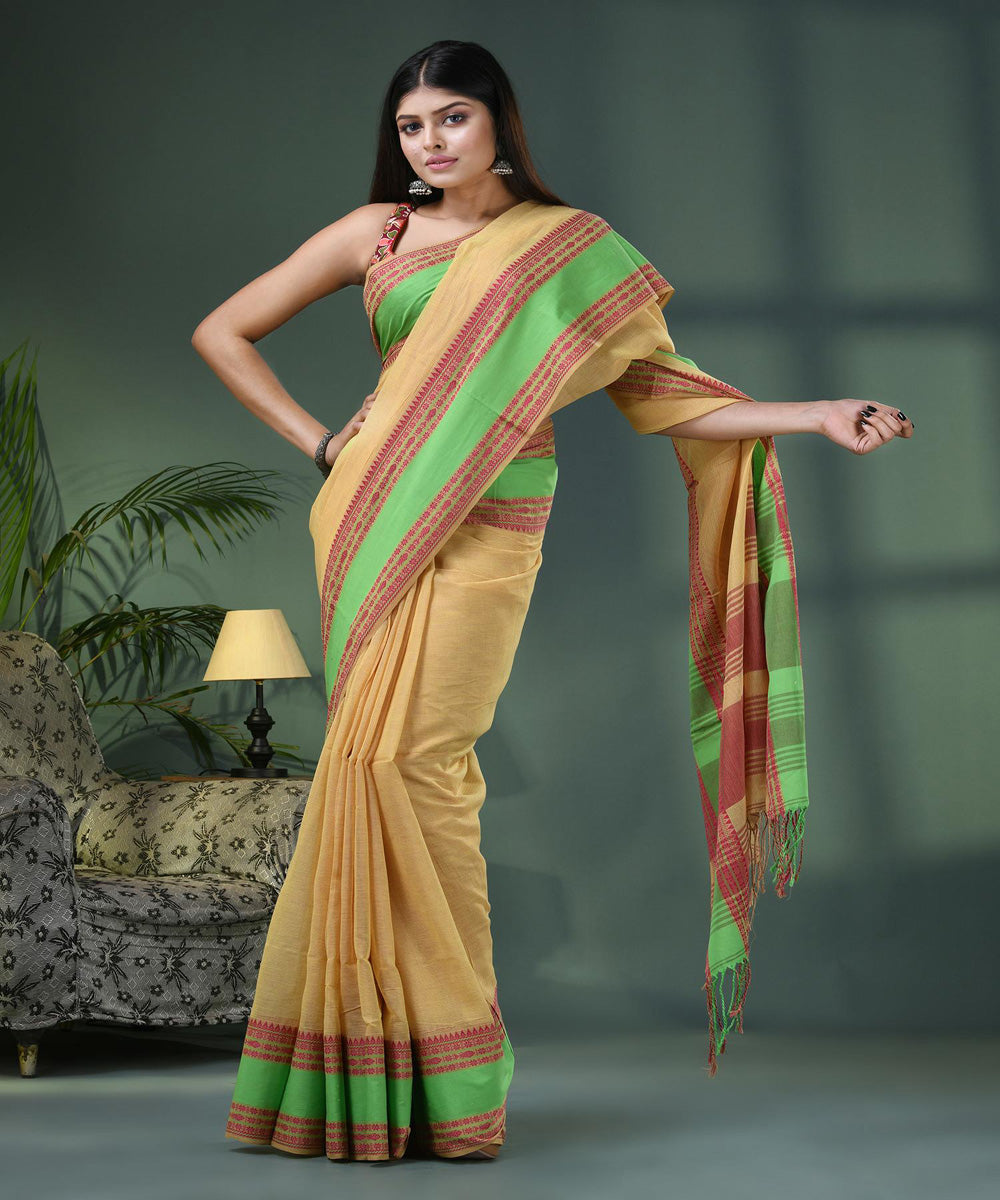 Lemon yellow handloom bengal cotton saree