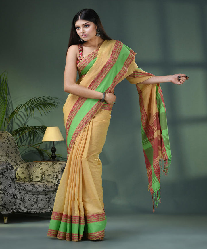 Lemon yellow handloom bengal cotton saree