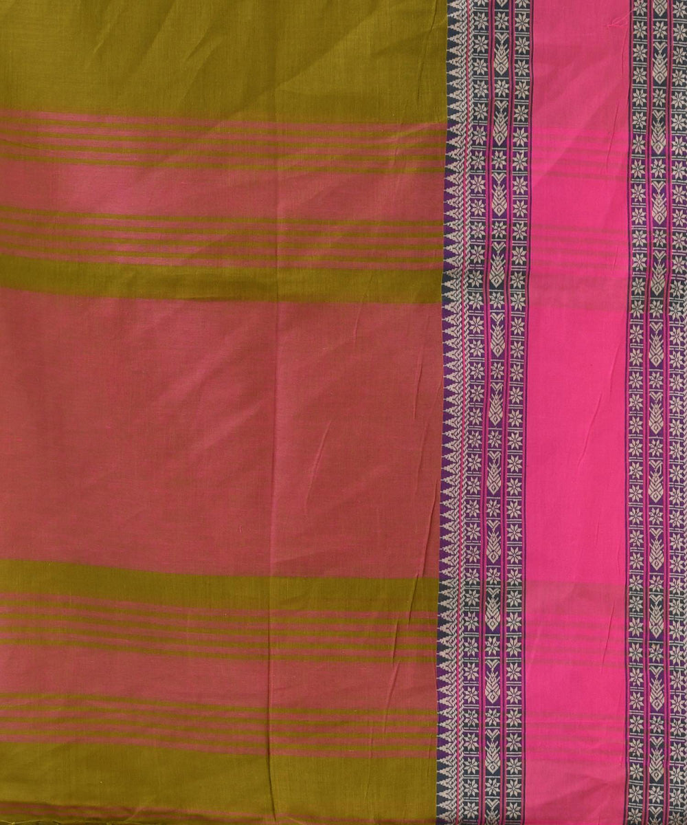 Moss green pink handloom bengal cotton saree