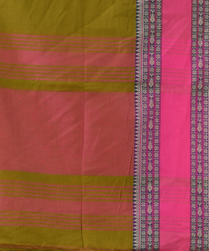 Moss green pink handloom bengal cotton saree