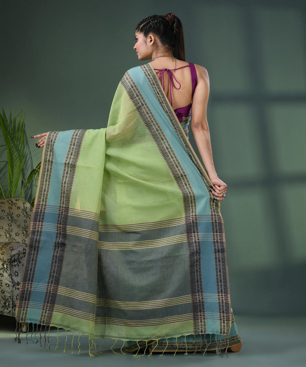Olive green handloom bengal cotton saree