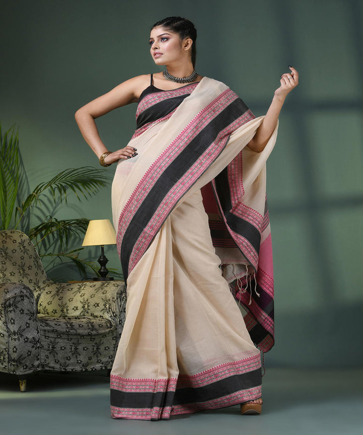 Cream handloom bengal cotton saree