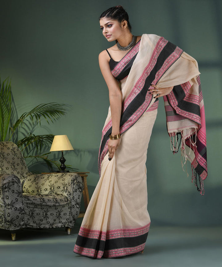 Cream handloom bengal cotton saree