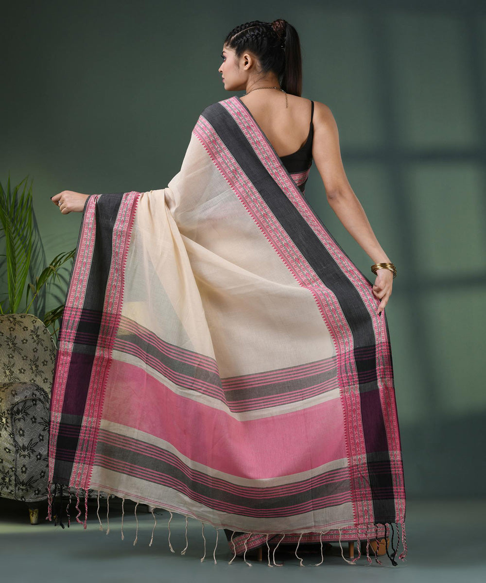 Cream handloom bengal cotton saree