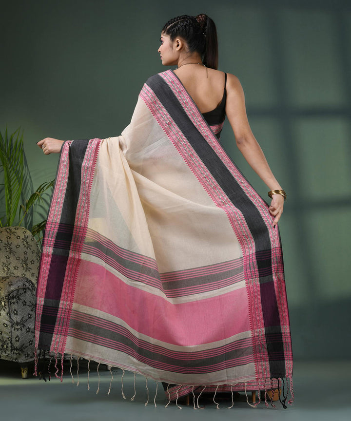 Cream handloom bengal cotton saree