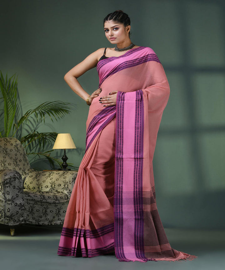 Pastel peach handloom bengal cotton saree