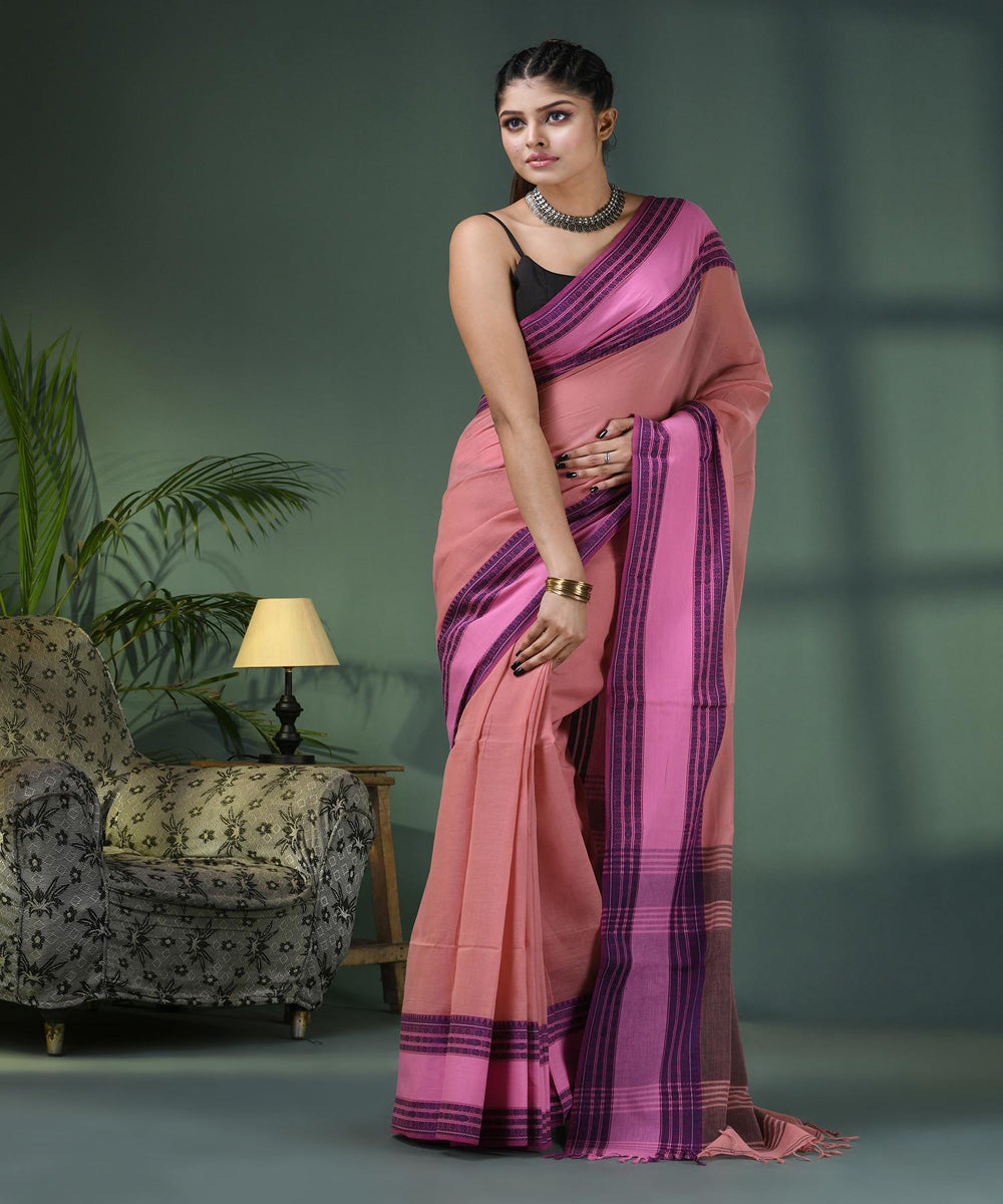 Pastel peach handloom bengal cotton saree