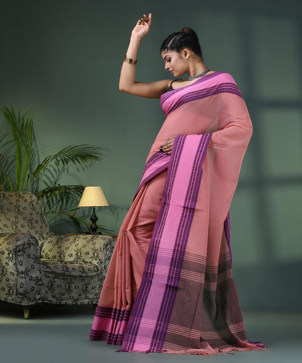 Pastel peach handloom bengal cotton saree