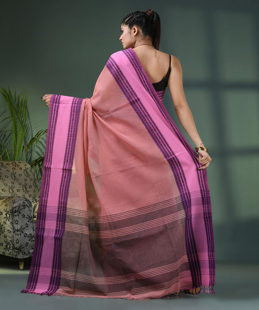 Pastel peach handloom bengal cotton saree