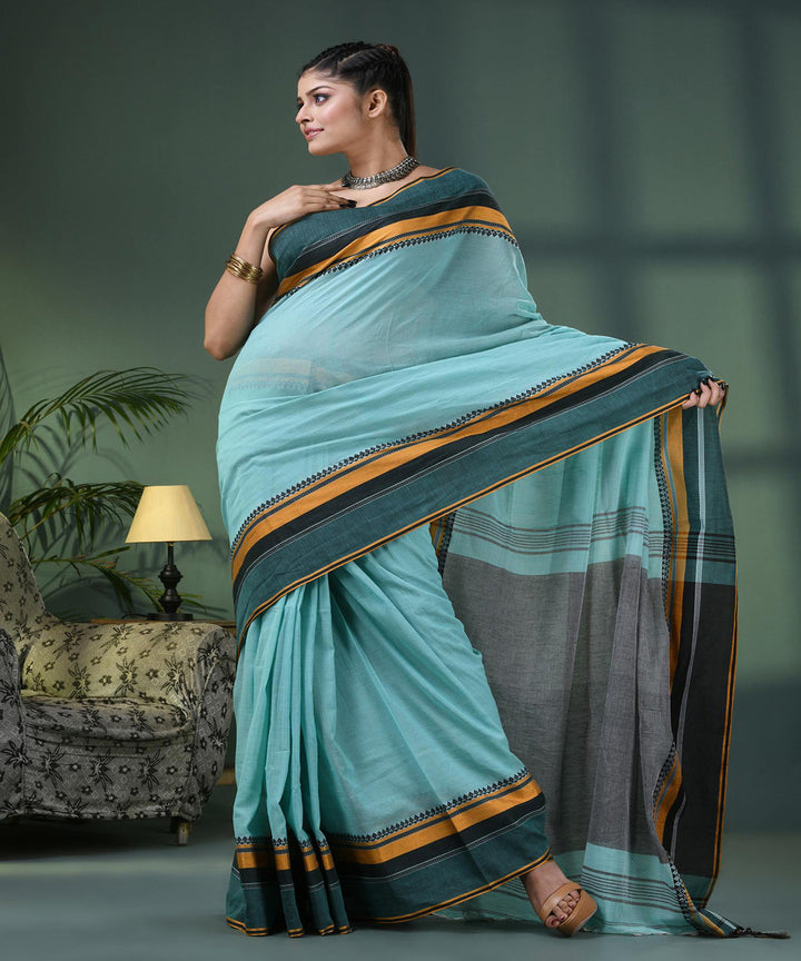 Baby blue handloom bengal cotton saree