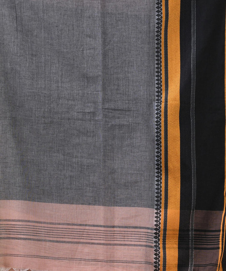 Peach black handloom bengal cotton saree