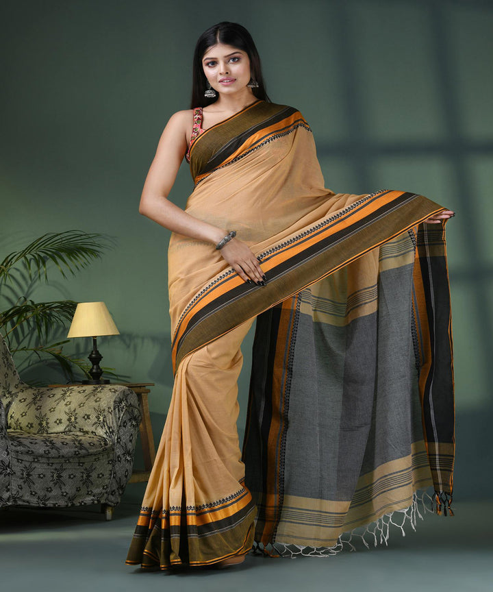 Tan handloom bengal cotton saree