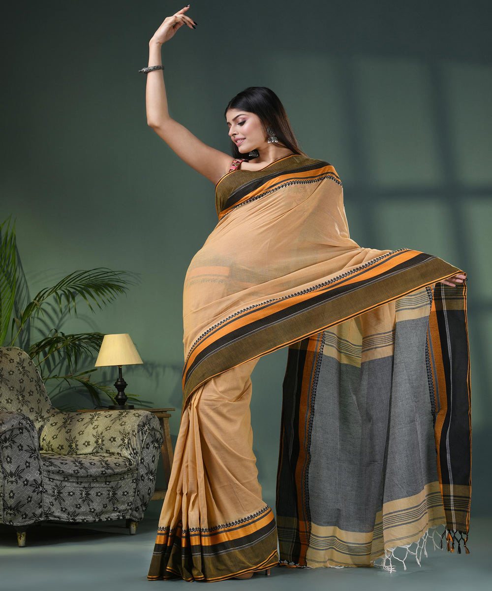 Tan handloom bengal cotton saree