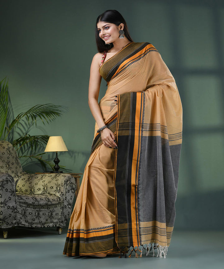 Tan handloom bengal cotton saree