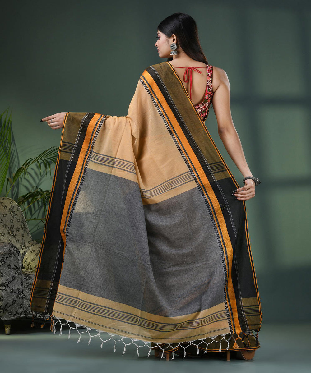 Tan handloom bengal cotton saree