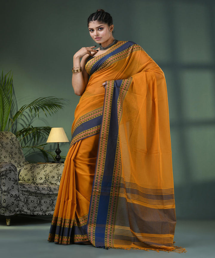 Mustard black handloom bengal cotton saree