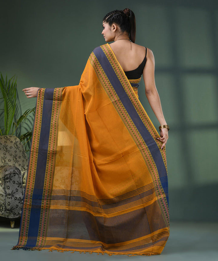 Mustard black handloom bengal cotton saree