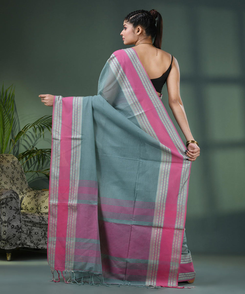 Jengle green pink handloom bengal cotton saree